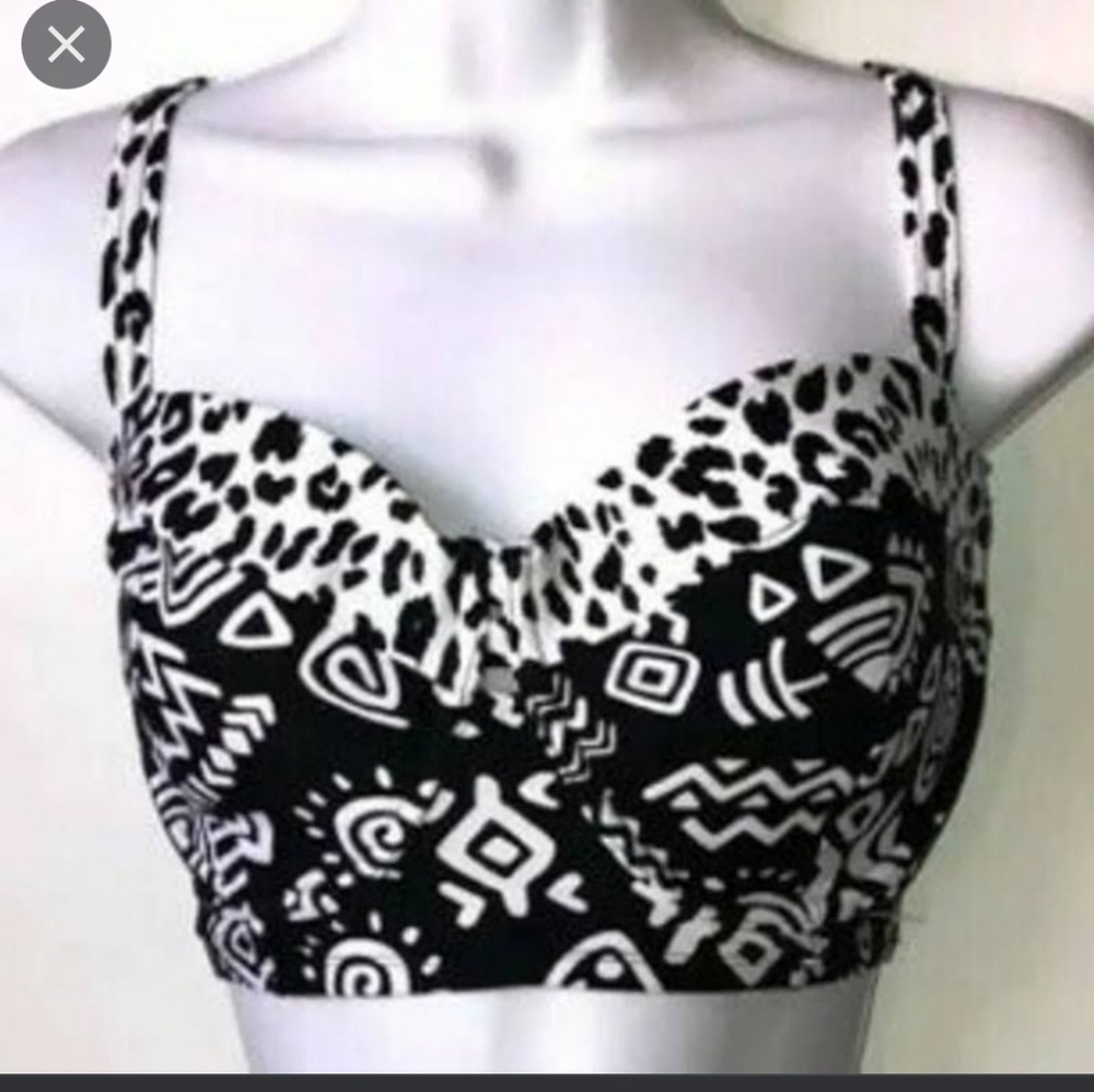 Black and White abstract wire bikini top F21+